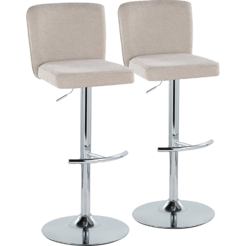 Henry Adjustable Swivel Bar Stool in Chrome & Beige Fabric (Set of 2)